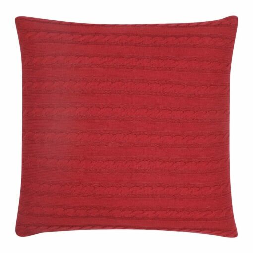 back side view of a Buttoned Cable Knit Cushion in Scarlet red colour - 50x50cm