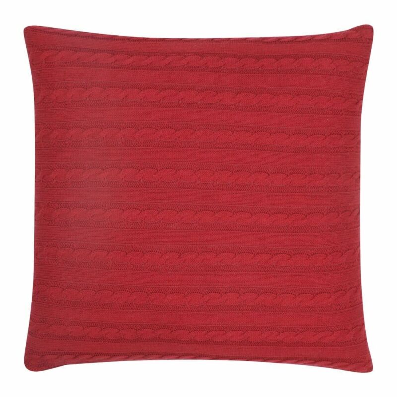 back side view of a Buttoned Cable Knit Cushion in Scarlet red colour - 50x50cm
