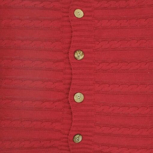 closer look at a Buttoned Cable Knit Cushion cover in Scarlet red colour - 50x50cm