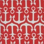 closer look at a Outdoor cushion in Red and White Anchor pattern