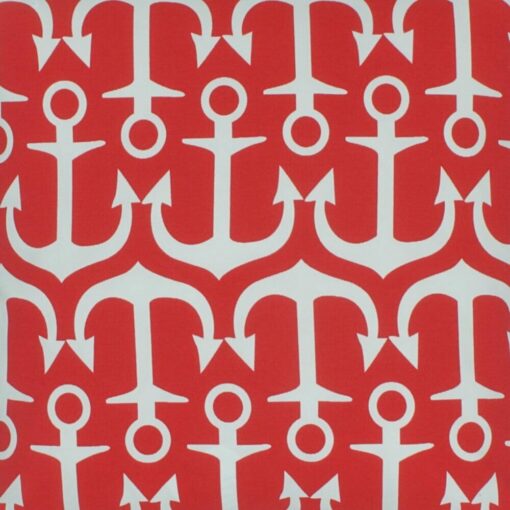 closer look at a Outdoor cushion in Red and White Anchor pattern