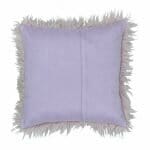 back side view of a square fur cushion in lilac with zipper - 45cm x 45cm