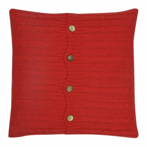 a Buttoned Cable Knit Cushion in red colour - 50x50cm