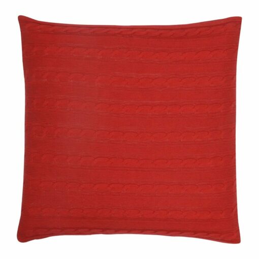 back side view of a Buttoned Cable Knit Cushion in red colour - 50x50cm