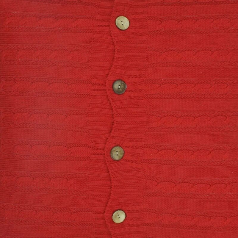 closer look at a Buttoned Cable Knit Cushion cover in red colour - 50x50cm