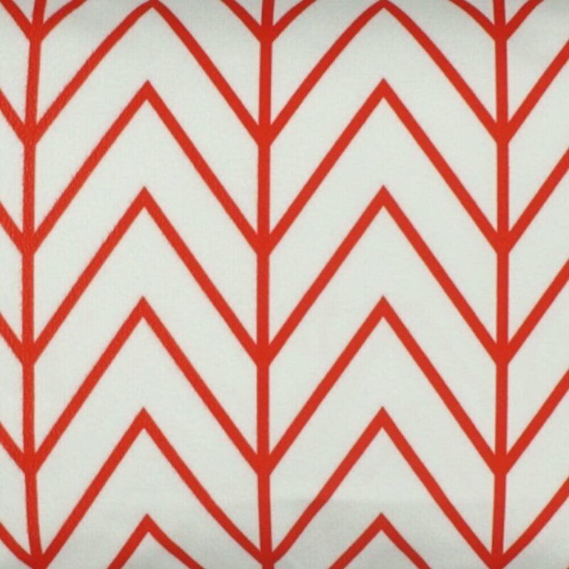 closer look at a rectangular cushion cover in Red Thin Chevron pattern