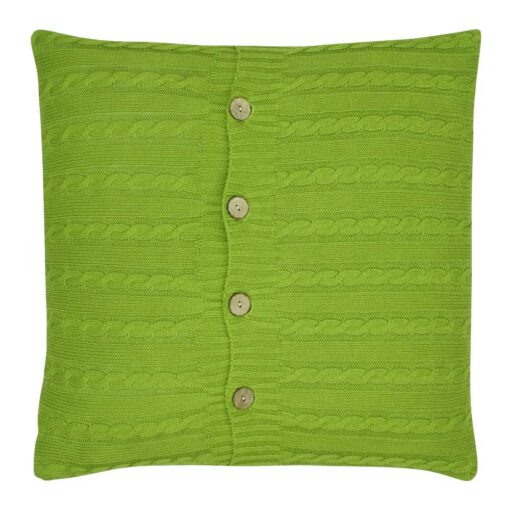 cushion cover with buttoned cable knit fabric in lime green.
