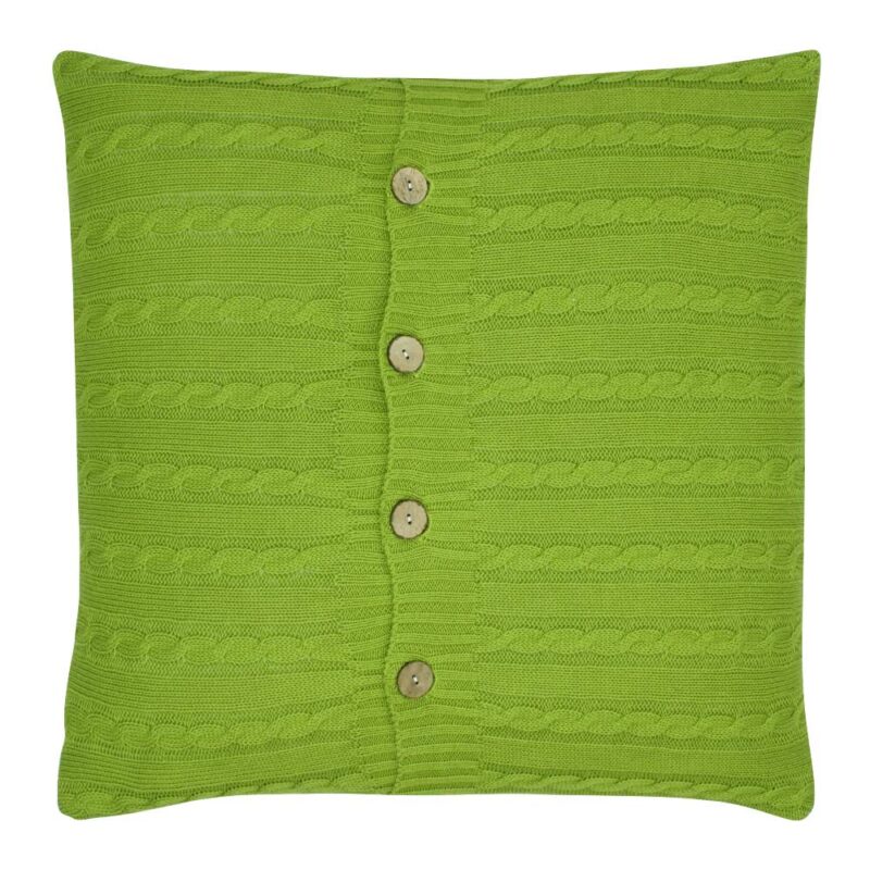Lime Green Cable Knit Cushion Cover SC305 cushion cover with buttoned cable knit fabric in lime green.