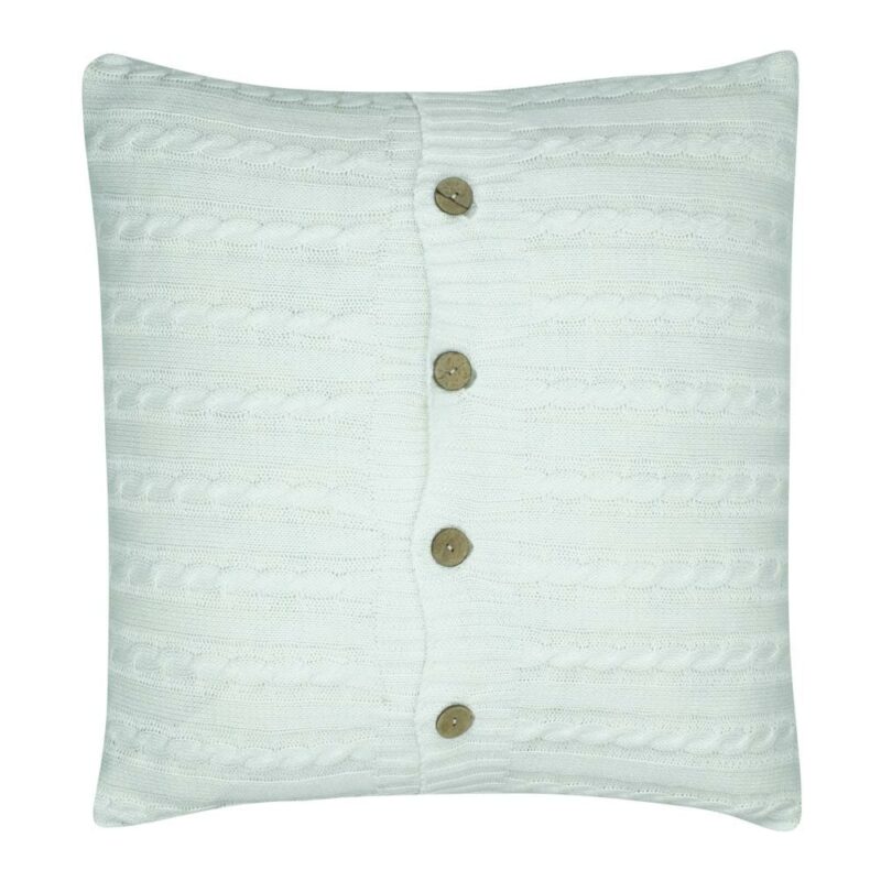 White Cable Knit Design Cushion Cover SC301 one cable knit fabric cushion cover with buttons in white colour.