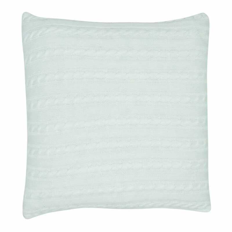 back view of the cable knit fabric cushion cover in white colour.