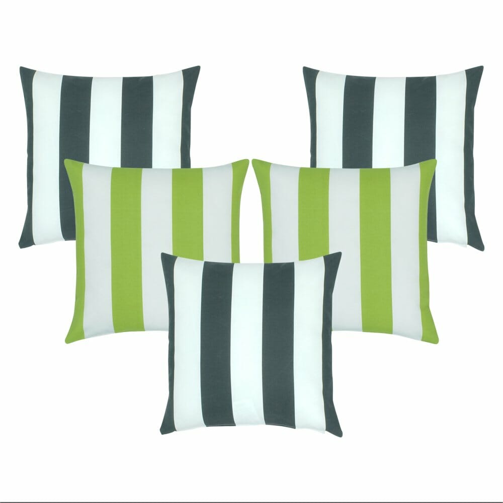 green and white striped pillows