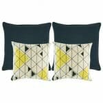 A pair of plane grey cushion and two cushion with triangle patterns