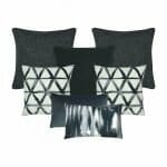 two patterned cushion cover, 3 plain grey cushion covers and two grey coloured rectangular cushion covers