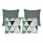 A set of Grey cushion and a set of teal and grey cushion with triangular patterns