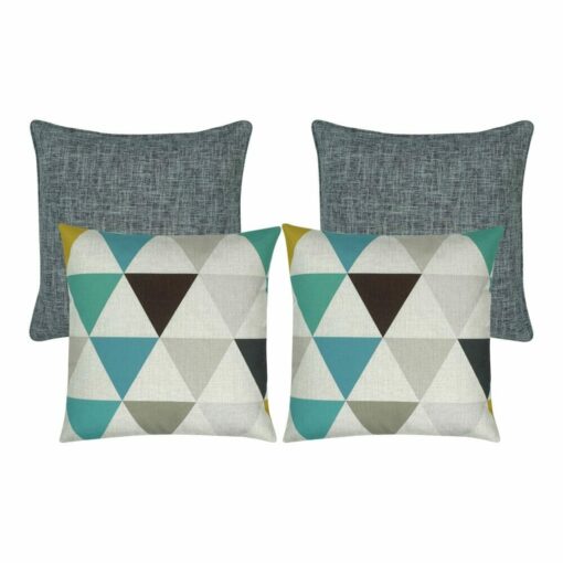 A set of Grey cushion and a set of teal and grey cushion with triangular patterns