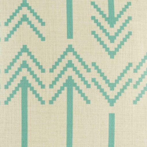 closer look of cotton linen with arrow pattern cushion in teal colour 45cm x 45cm