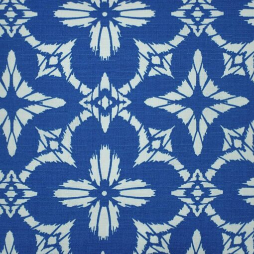 outdoor cushion cover with blue lowers (CLOSE UP)