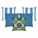 2 pieces white and blue striped cushion, 2 sky blue cushion, and 1 green and blue patterned cushion