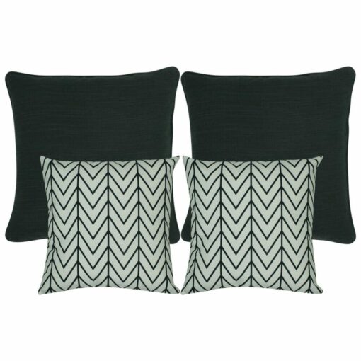 a pair of plain black cushion and and a pair of black and white cushion with chevron pattern