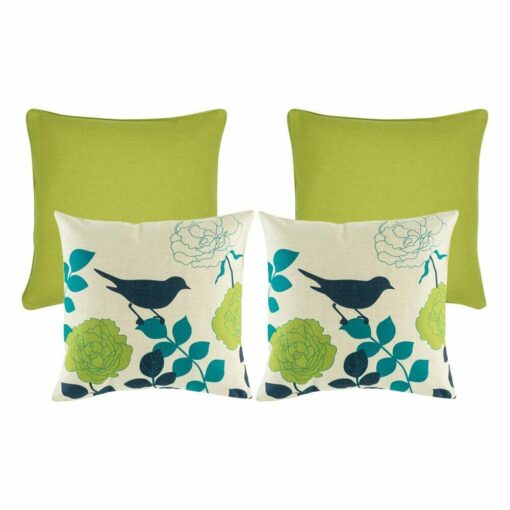 A set of Lime coloured cushion cover, adn a set of teal and lime bird inspired cushion cover