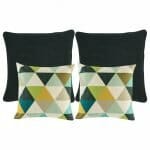 A collection of cushion with 2 black cushion and 2 patterned cushions