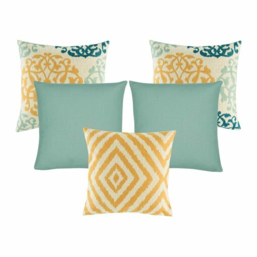Two ikat design cushion cover, two skyblue cushion cover and one diamond design cushion cover.