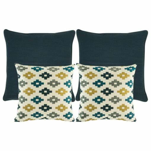 A pair of grey coloured cushion cover and two patterned cushion cover.