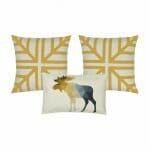 Gold and white Printed cushion cover, and one rectangular cushion with moose design