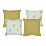a pair of gold cushion cover and a pair of small pineapple design cushion covers in gold and white colours.