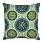 Patterned outdoor cushion in green and blue