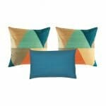 A pair of patterned cushion cover and a rectangular blue cushion cover