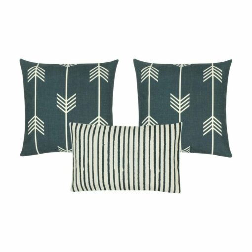 2 cushion covers in grey and white arrow design, and a rectangular white and black cushion