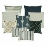 One stripes cushion, one navy cushion, two cable knit cushion, three multi patterned cushion in navy colour and 2 stripes navy rectangular cushion