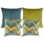 1 large cushion cover in Blue, 1 large cushion cover in Mustard and 2 patterned cushion cover.