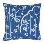 blue and white cotton linen cushion with leaves design 45cmx45cm