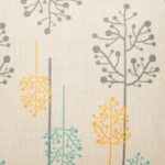 Close up of cotton linen cushion with yellow, blue and grey blossoms(45cmx45cm)