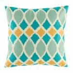 photo of the blue and yellow multi patterned 45cmx45cm cotton linen cushion