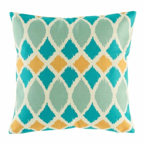 photo of the blue and yellow multi patterned 45cmx45cm cotton linen cushion