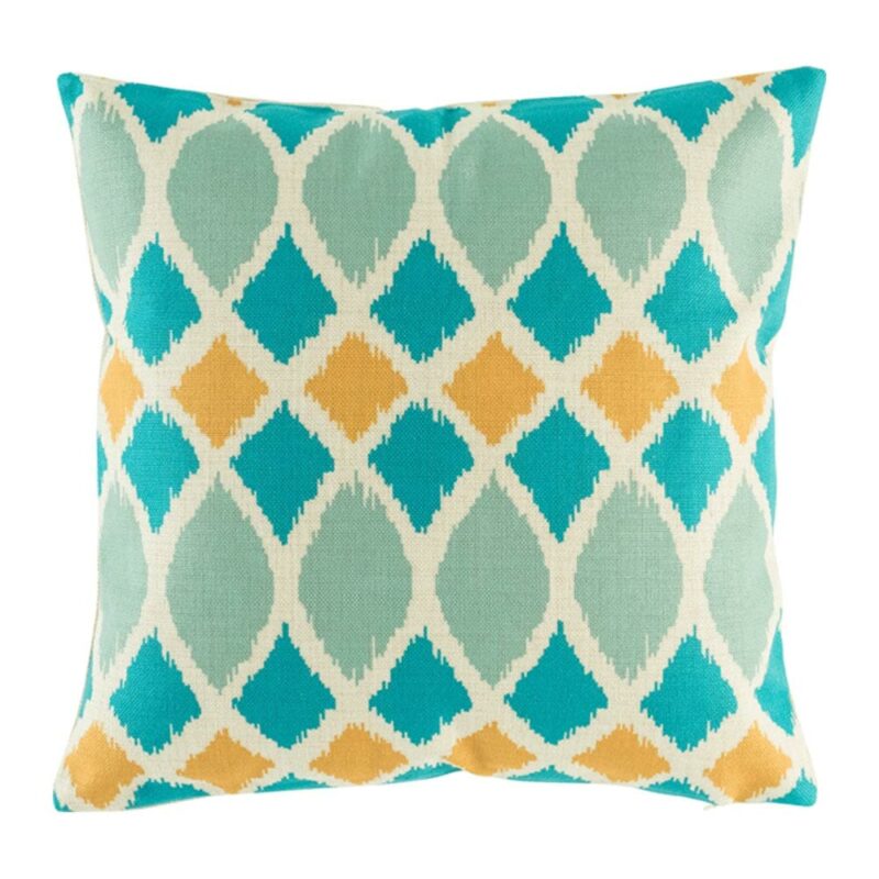 Maya Motif Cushion Cover photo of the blue and yellow multi patterned 45cmx45cm cotton linen cushion