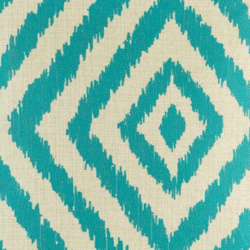 close up of teal cushion cover with diagonal design made from cotton linen in 45cmx45cm