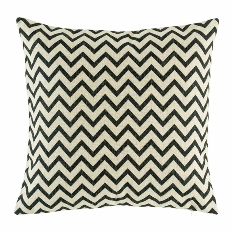 Monochrome Petite Zig Zag Cushion Cover 45cmx45cm cotton linen cushion in black and white with small Zig Zag pattern