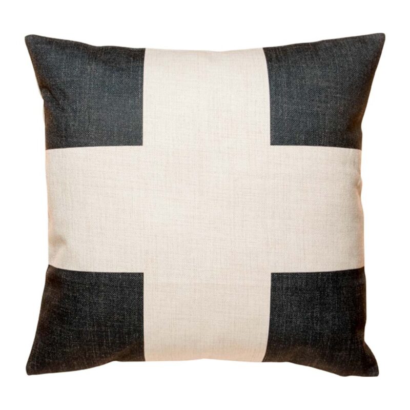 Monochrome Cross Cushion Cover Black and white cross cotton linen cushion in 45cmx45cm size