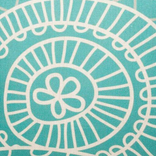 Close up of white and teal 45cmx45cm cotton linen cushion cover