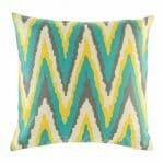 45cmx45cm Cotton linen cushion cover with yellow, blue and dark grey wide Zig Zag design