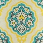 A close up of the 45cmx45cm cotton linen cushion cover in yellow, blue and white with flowers design
