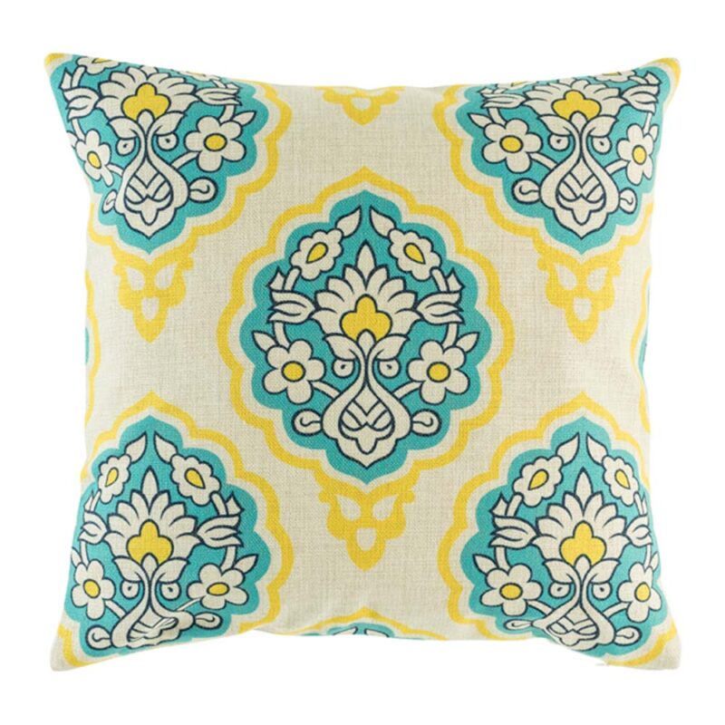 Lisbon Bloom Cushion Cover picture of the cotton linen 45cmx45cm cushion with yellow, blue and white flowers design