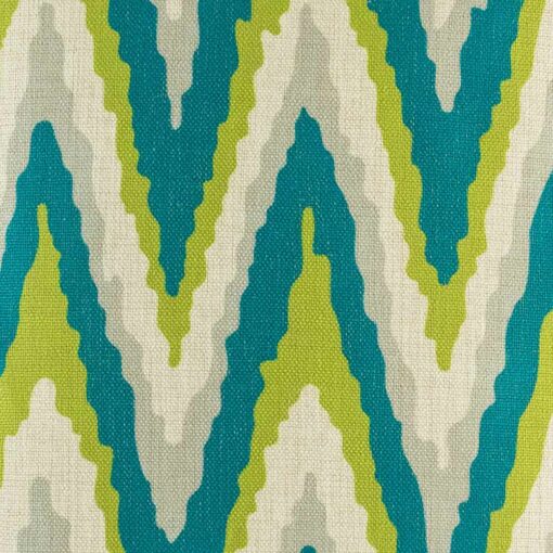 Close up of the green and blue with large Zig Zag cushion cover made from cotton linen(4cmx45cm)