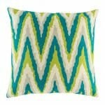 45cmx45cm cotton linen cushion in green and blue Zig Zag pattern