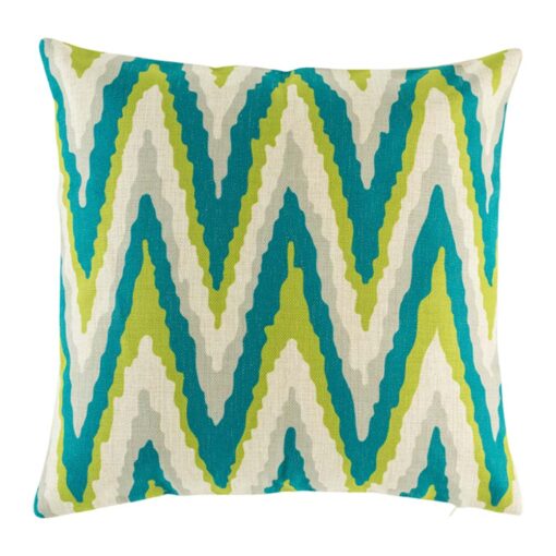 45cmx45cm cotton linen cushion in green and blue Zig Zag pattern