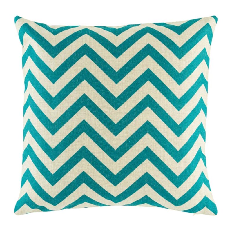 Havana Teal Cushion Cover Photo of White and Teal with zigzag pattern cotton linen cushion cover in size 45cmx45cm